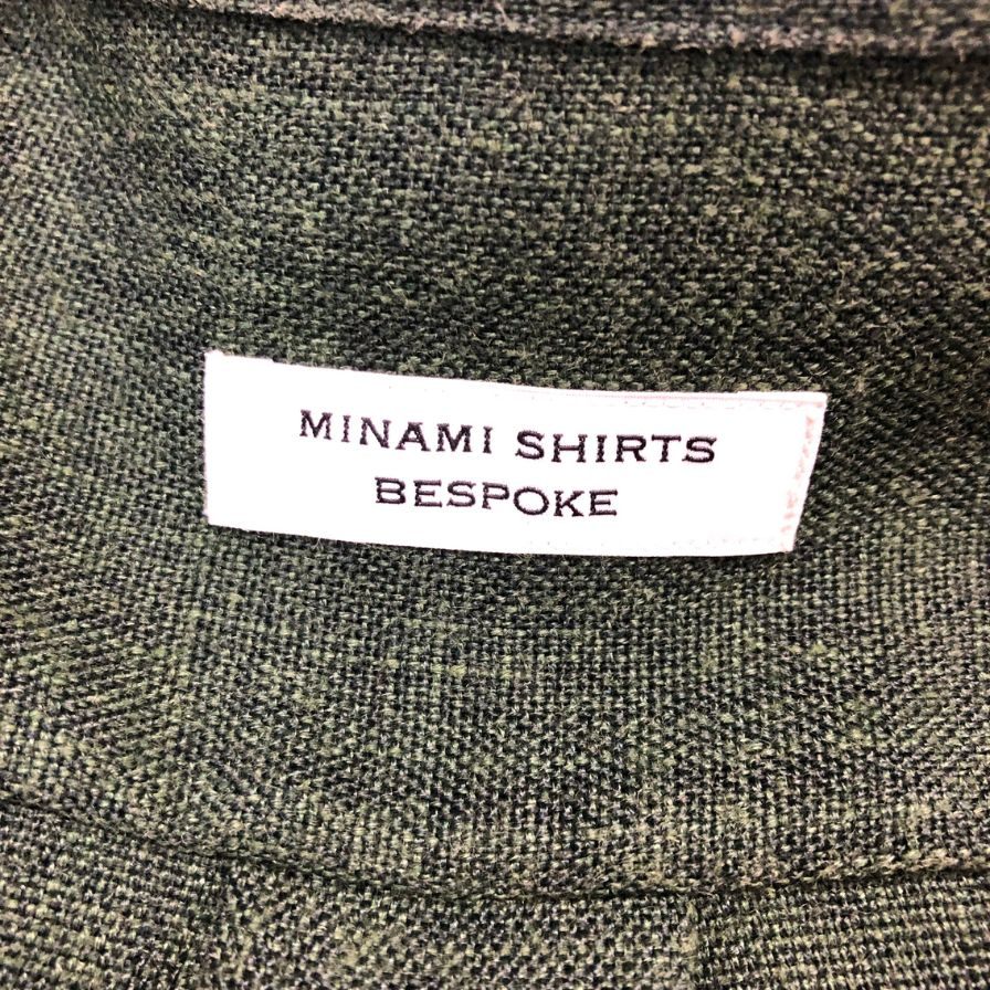 美品◆ミナミシャツ オーダー リネン シャツ ジャケット メンズ サイズ不明 グリーン MINAMI SHIRTS BESPOKE 【AFB20】