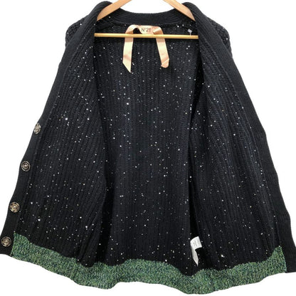 美品◆ヌメロヴェントゥーノ スパンコールあしらい 袖＆裾色切り替え カーディガン ウール 100% レディース ブラック N°21 【AFB18】
