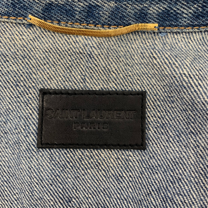 Good condition◆Saint Laurent Paris Denim Jacket Patch Blue Size S 500481 LOVE ME FOREVER SAINT LAURENT PARIS Men's [AFB20] 