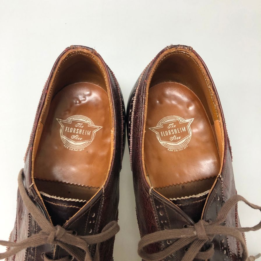 フローシャイム レザーシューズ メダリオン オーストリッチ コンビ ブラウン メンズ サイズ8 FLORSHEIM 約26.0cm【AFC32】