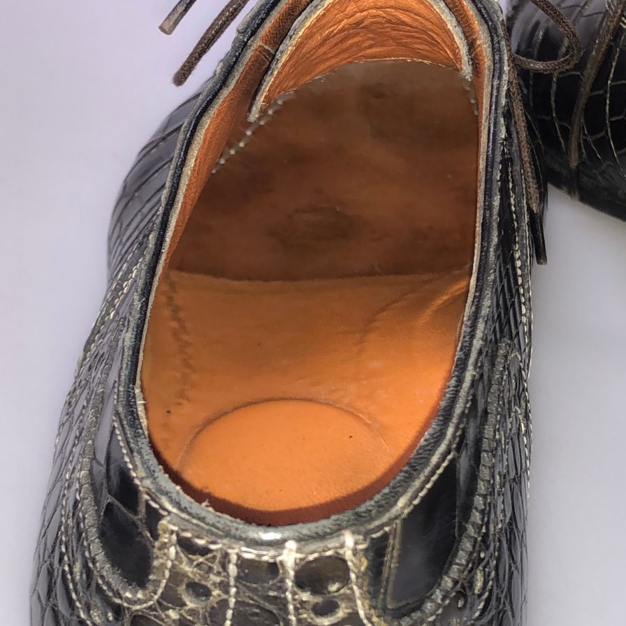 サントーニ レザー クロコダイル 型押し パンチドキャップトゥ ストレートチップ メンズ サイズ8.5 ブラック Santoni 約27.5cm【PTM2】
