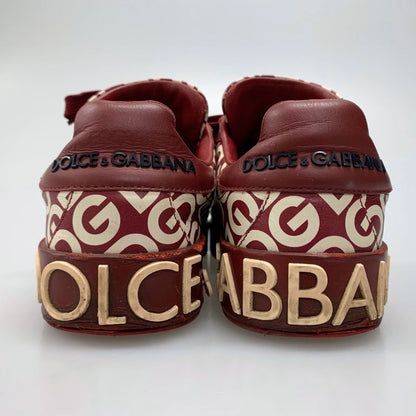 ドルチェ&ガッバーナ レザースニーカー CS1570 総柄 ロゴ デザイン レッド レディース サイズ37 DOLCE & GABBANA 約24.0cm【AFC30】