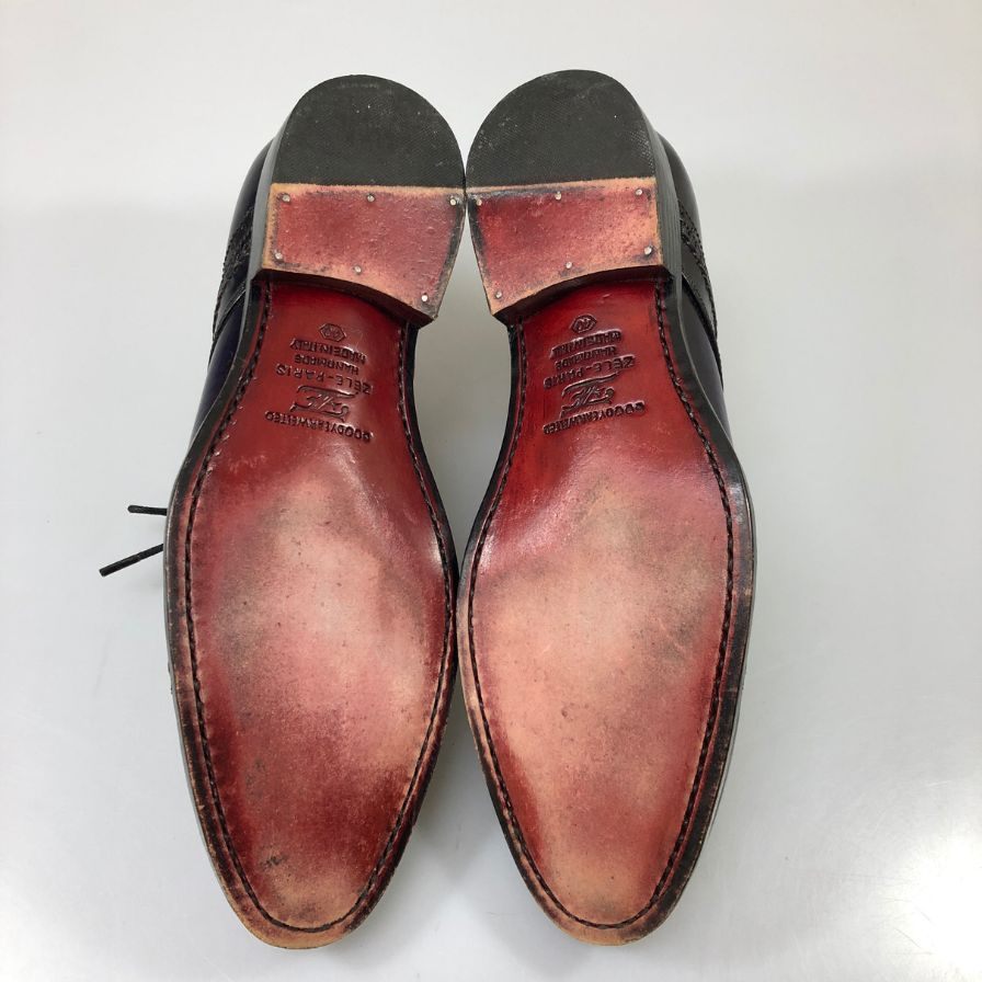 ゼルパリ レザーシューズ ウイングチップ ポリッシュレザー ユニセックス パープル サイズ40前後 ZELE-PARIS 約25.0cm【AFC48】