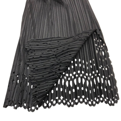 プリーツプリーズ ワイドパンツ レースカット ブラック サイズ2 PP73-JF525 PLEATS PLEASE ISSEY MIYAKE 【AFB10】