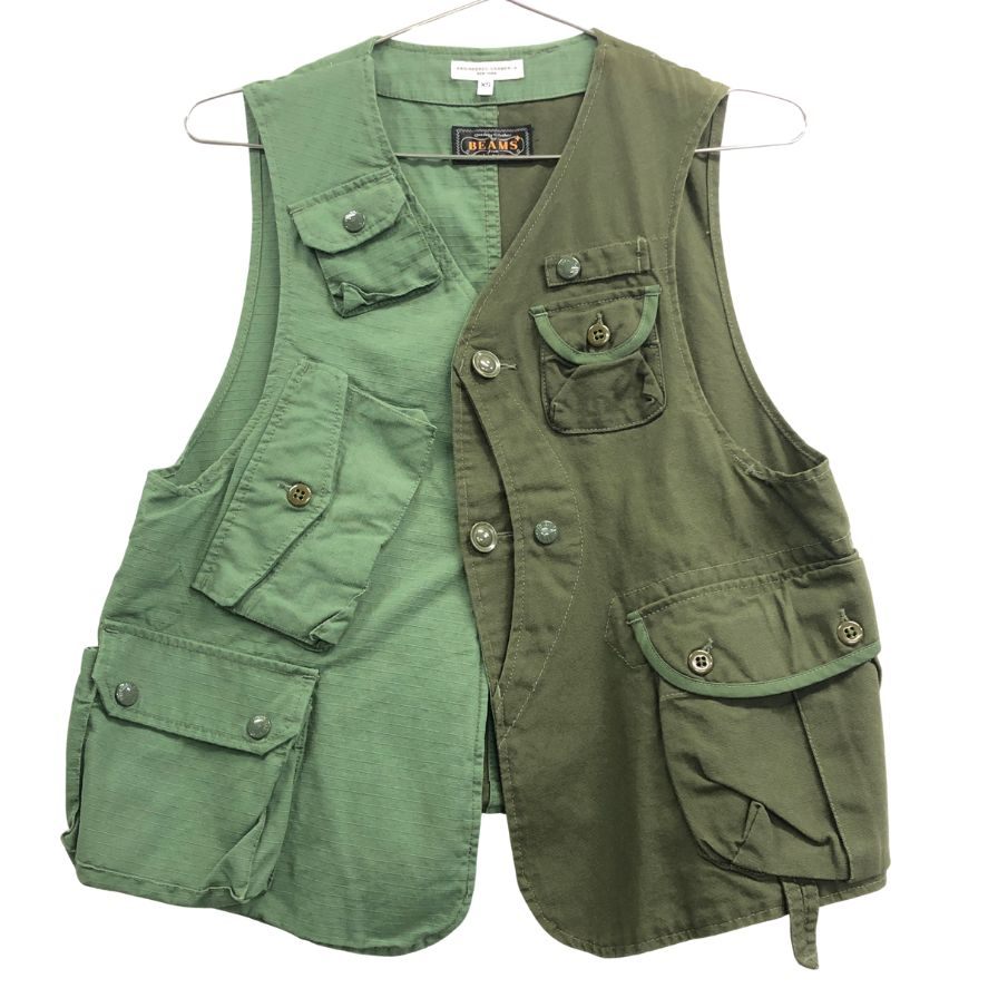 美品◆エンジニアードガーメンツ ビームス+別注 ベスト コットン バイカラー メンズ カーキ サイズXS  Engineered Garments 【AFB21】