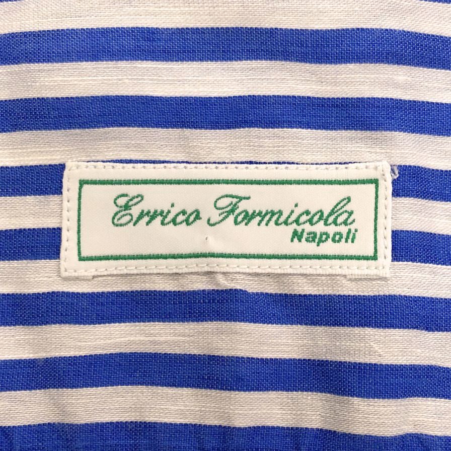 Errico Formicola 青白ストライプ 長袖シャツ SHIPS別注】Errico Formicola: ストライプ オープンカラー