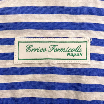 美品◆エリコ フォルミコラ シャツ ワイシャツ リネン ストライプ ブルー サイズ15/38 メンズ Errico Formicola 【AFB25】