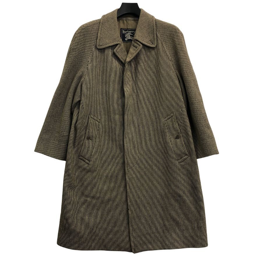 中古◆バーバリー ステンカラーコート ウール 千鳥格子 ブラウン系 メンズ サイズS BURBERRY 【AFF13】