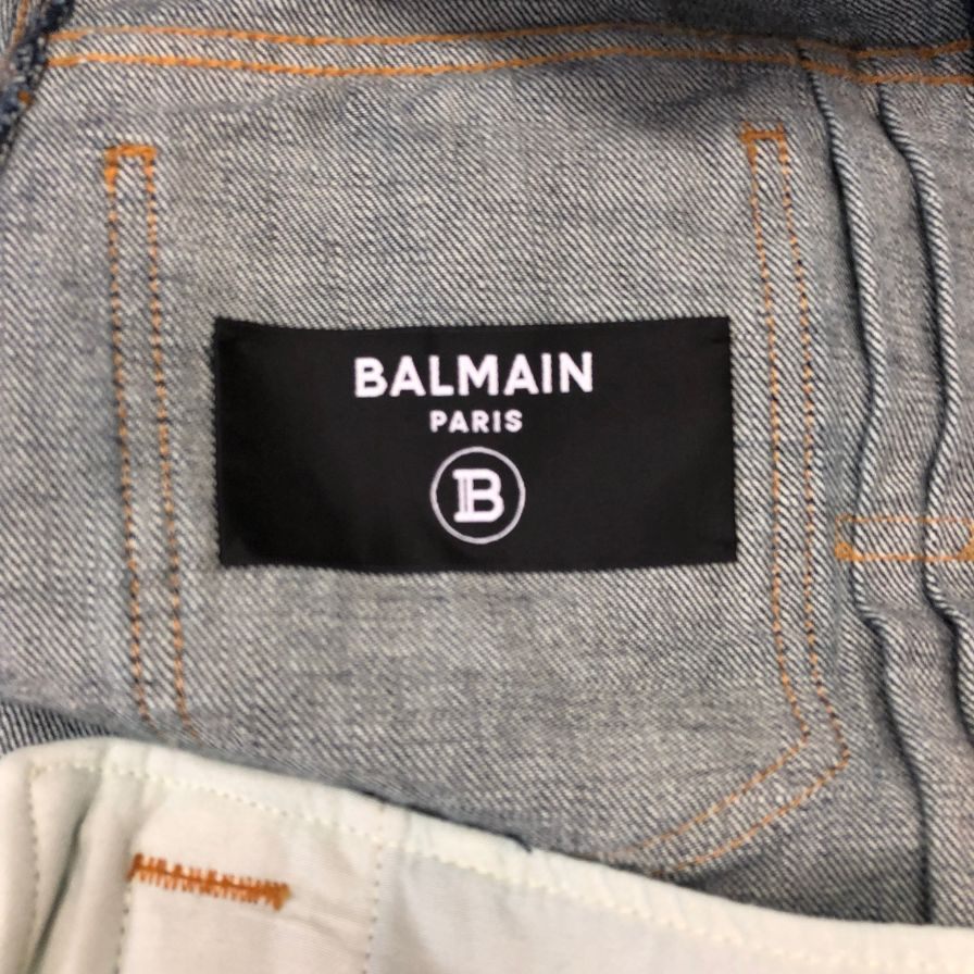 極美品◆バルマン デニムジャケット ダメージ加工 TC015017D 日本製 メンズ インディゴ サイズ46 BALMAIN 【AFA17】