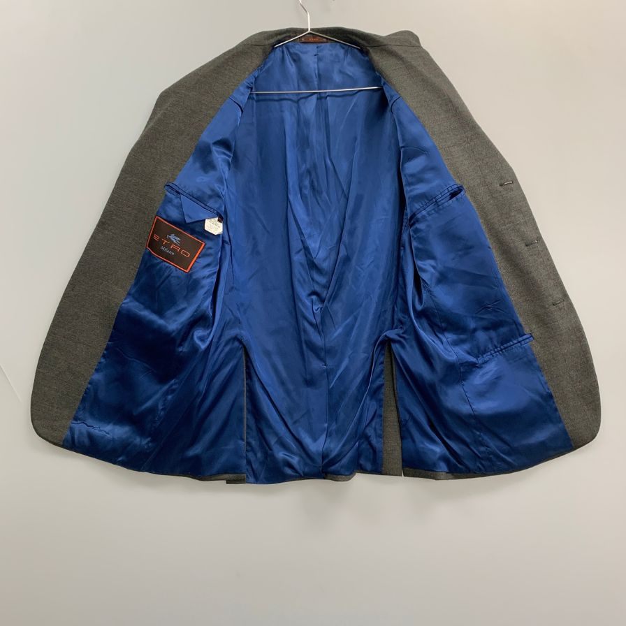 中古◆エトロ 3Bジャケット 肩パッド イタリア製 カシミア混 メンズ サイズ48 グレー ETRO 【AFB28】