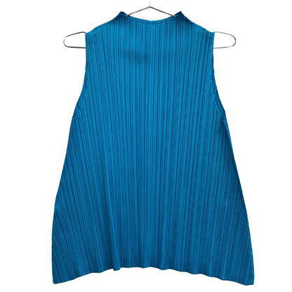 美品◆プリーツプリーズ イッセイミヤケ カットソー ノースリーブ チュニック PP81-JK221 ブルー サイズ3 PLEATS PLEASE 【AFB14】