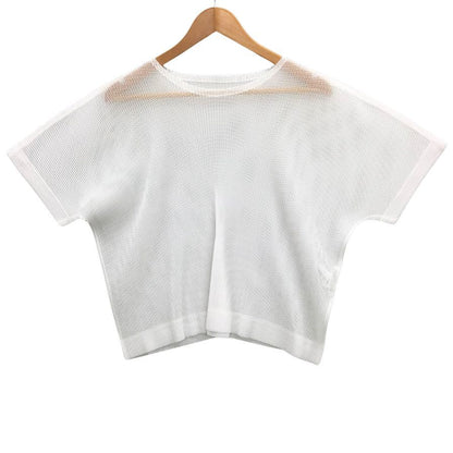 極美品◆プリーツプリーズ イッセイミヤケ メッシュ カットソー レディースサイズ3 ホワイト PLEATS PLEASE ISSEY MIYAKE 【AFB26】