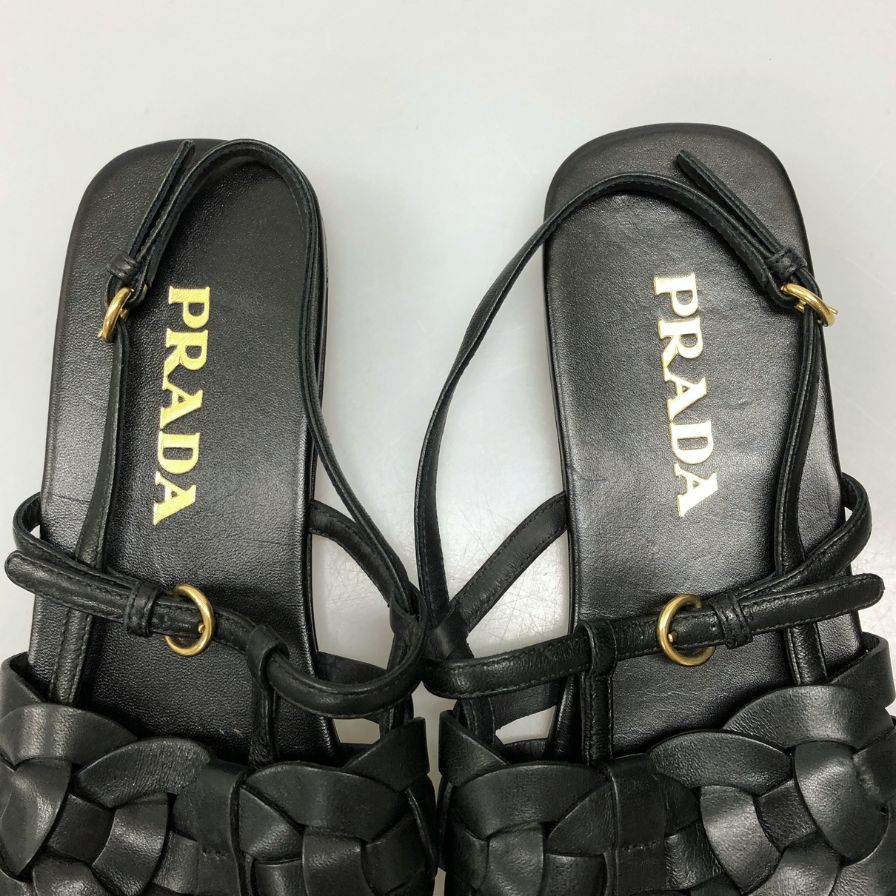 プラダ 編み込みサンダル 1S207M レディース サイズ36.5 ブラック PRADA 約23.0cm【AFC29】