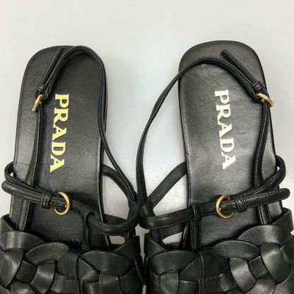 プラダ 編み込みサンダル 1S207M レディース サイズ36.5 ブラック PRADA 約23.0cm【AFC29】