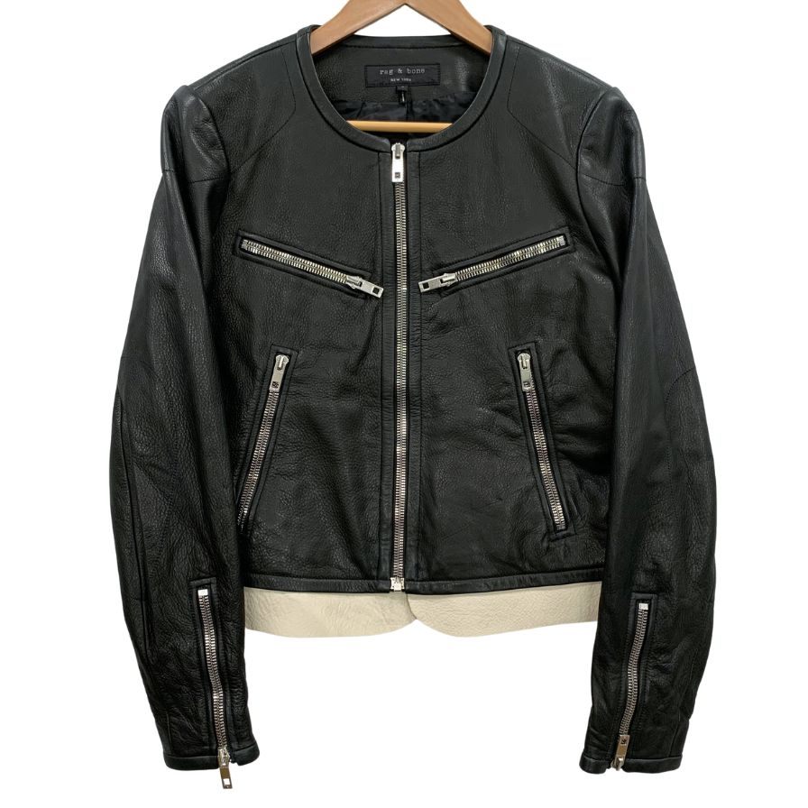 極美品◆ラグ アンド ボーン ショート丈 レザージャケット カウレザー レディース サイズ 4 ブラック rag＆bone 【AFB27】