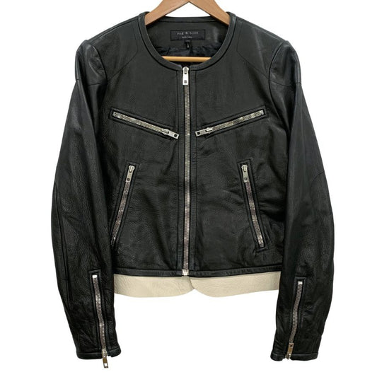 極美品◆ラグ アンド ボーン ショート丈 レザージャケット カウレザー レディース サイズ 4 ブラック rag＆bone 【AFB27】