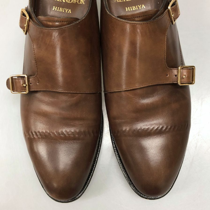 シェットランドフォックス ダブルモンク カーフ ブラウン UK6.5 メンズ SHETLANDFOX ビジネスシューズ 約25.0cm【LA】【中古】
