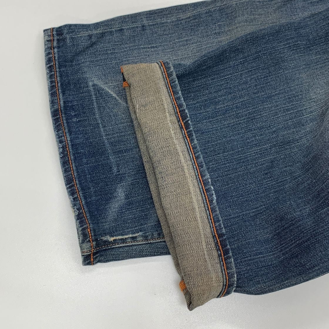 エドハーディー デニムショーツ ハーフ パンツ 鷹 ドクロ 刺繍 装飾 ボタンフライ ウォッシュ USED加工 インディゴ メンズ サイズ36 Ed Hardy 【AFB48】