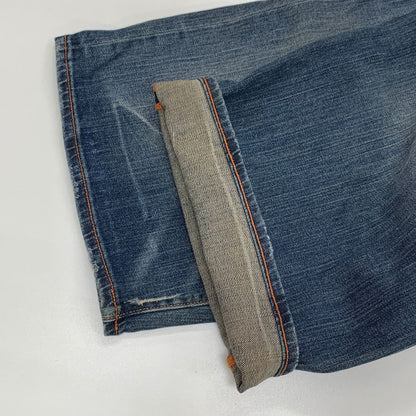 エドハーディー デニムショーツ ハーフ パンツ 鷹 ドクロ 刺繍 装飾 ボタンフライ ウォッシュ USED加工 インディゴ メンズ サイズ36 Ed Hardy 【AFB48】