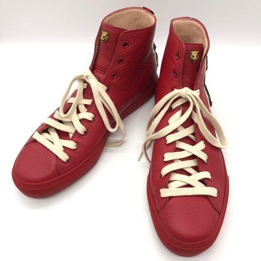 グッチ レザーハイカットスニーカー  478336 パンサー レッド系 メンズ サイズ7.5 GUCCI 約26.5cm【AFC9】