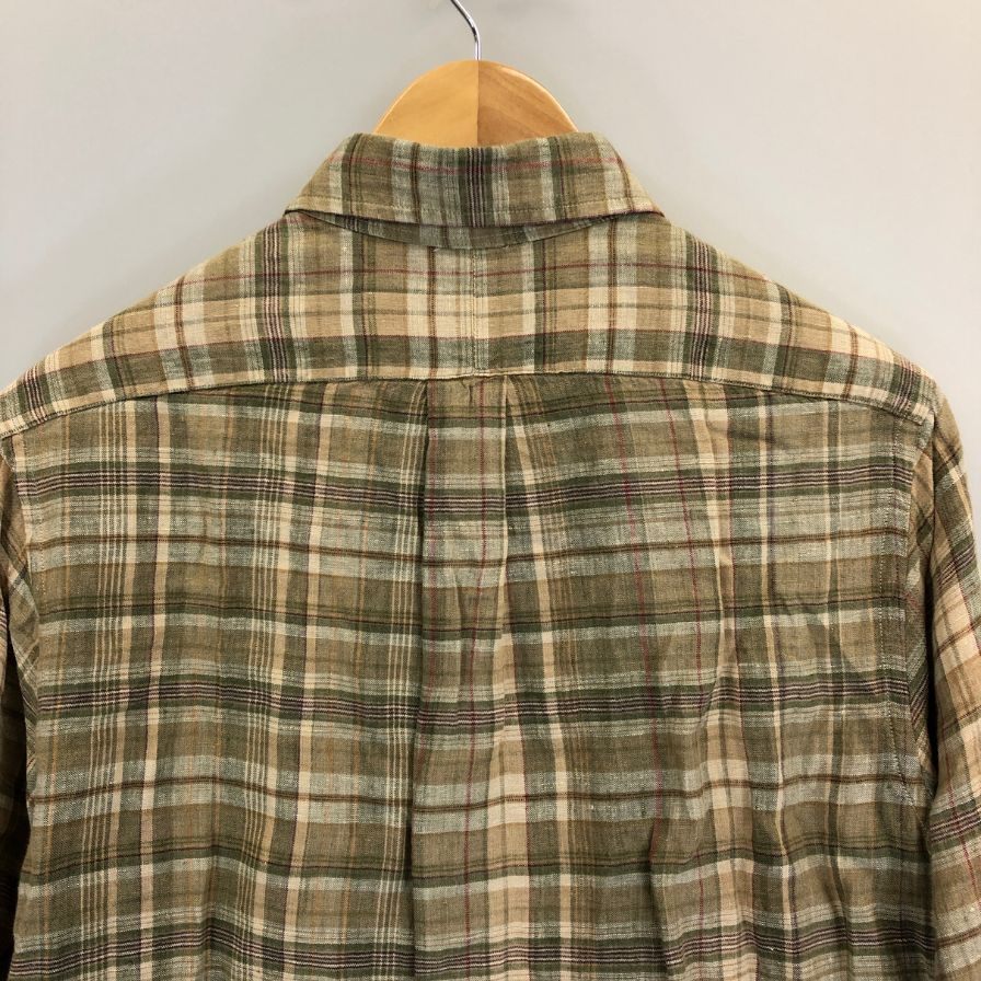 極美品◆ポロ ラルフローレン リネンシャツ 長袖 チェック ブラウン系  サイズS  Polo Ralph Lauren 【AFB10】