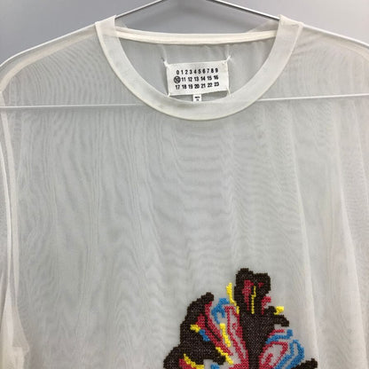 中古◆メゾンマルジェラ カットソー シアー 刺繍 長袖 メッシュ 透け スリム 10 ホワイト メンズ Maison Margiela 【AFB41】
