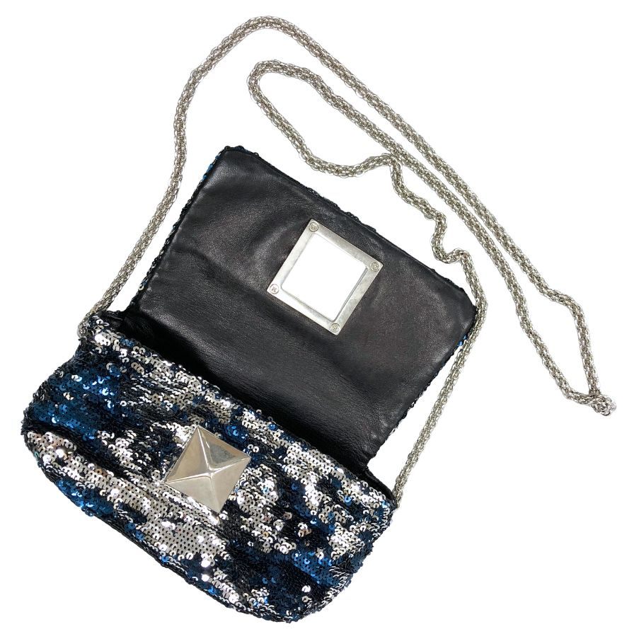 ソニアリキエル チェーンショルダーバッグ スパンコール シルバー金具 ネイビー×シルバー レディース SONIA RYKIEL【AFE4】