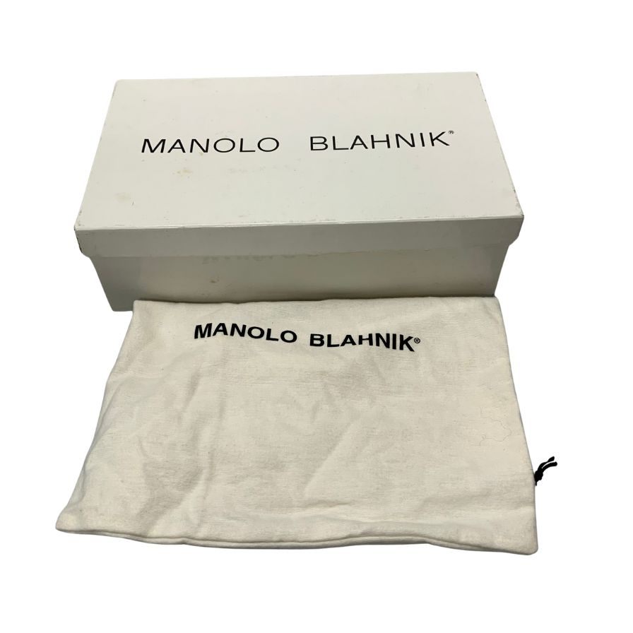 美品◆マノロ ブラニク ピンヒール サンダル  ストラップ レザー ベージュ ブラック コンビ サイズ37 レディース MANOLO BLAHNIK【AFC8】