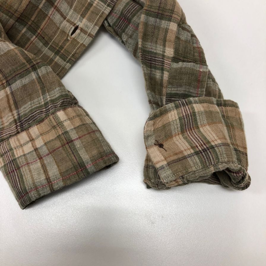 極美品◆ポロ ラルフローレン リネンシャツ 長袖 チェック ブラウン系  サイズS  Polo Ralph Lauren 【AFB10】