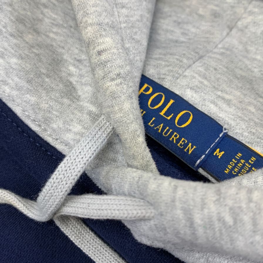 中古◆ポロ ラルフローレン 国内正規 ポロベア プルオーバー パーカー トリコカラー メンズ サイズM ネイビー  Polo Ralph Lauren 【AFB43】