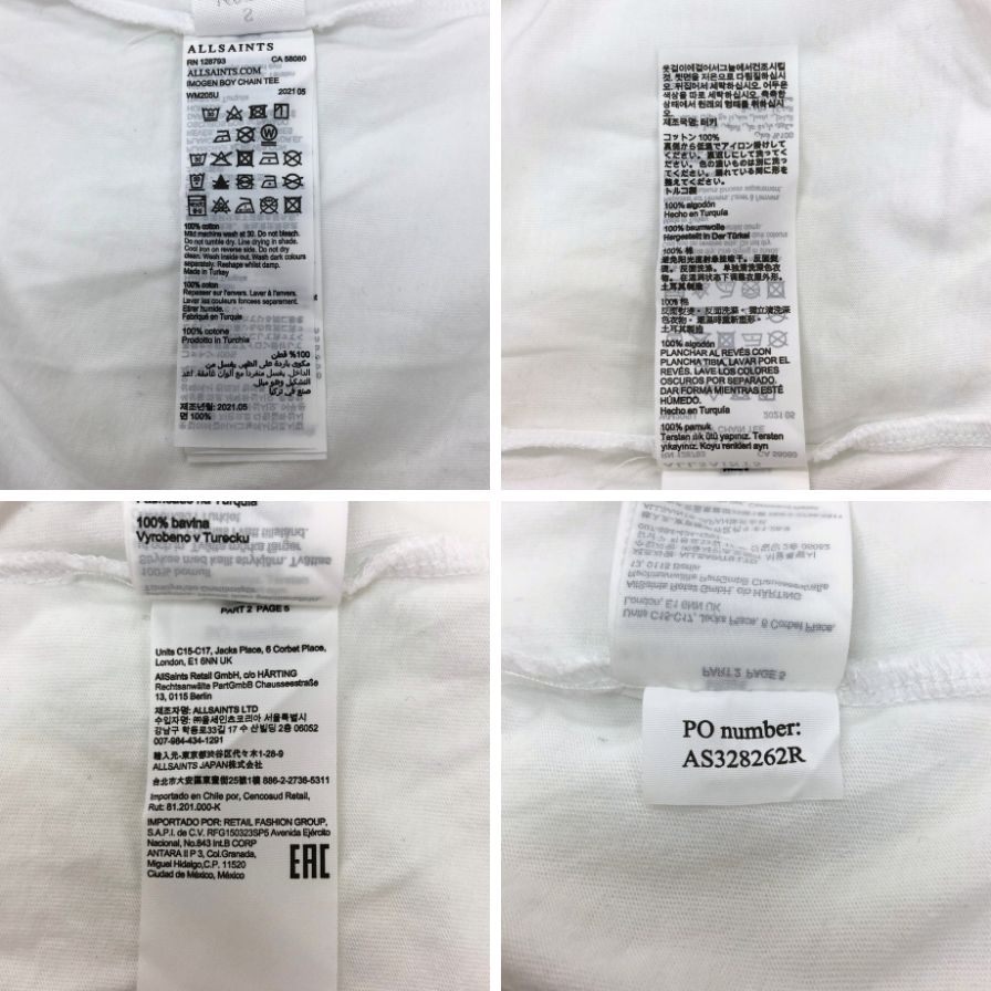 中古◆オールセインツ カットソー 半袖 シルバー フリンジ 装飾 金具 コットン Tシャツ ホワイト メンズ サイズXS ALLSAINTS 【AFB18】