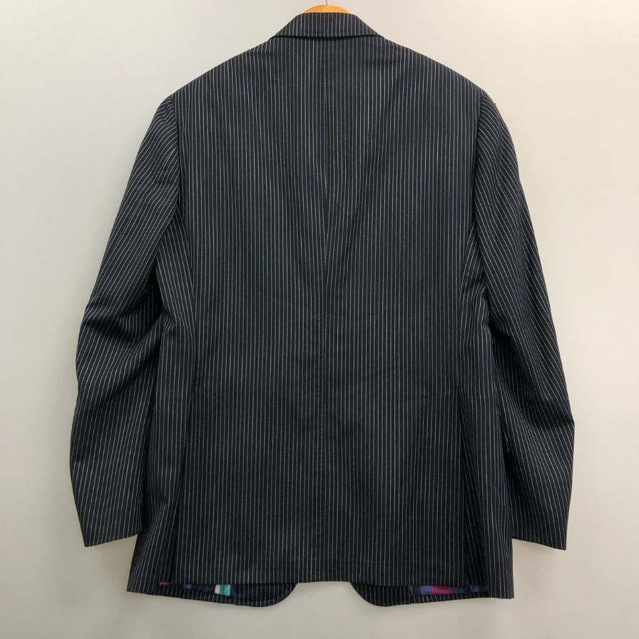 美品◆エトロ 3つボタン 3Bジャケット ストライプ柄 裏地パープル メンズ サイズ48 ネイビー ETRO 【AFA18】