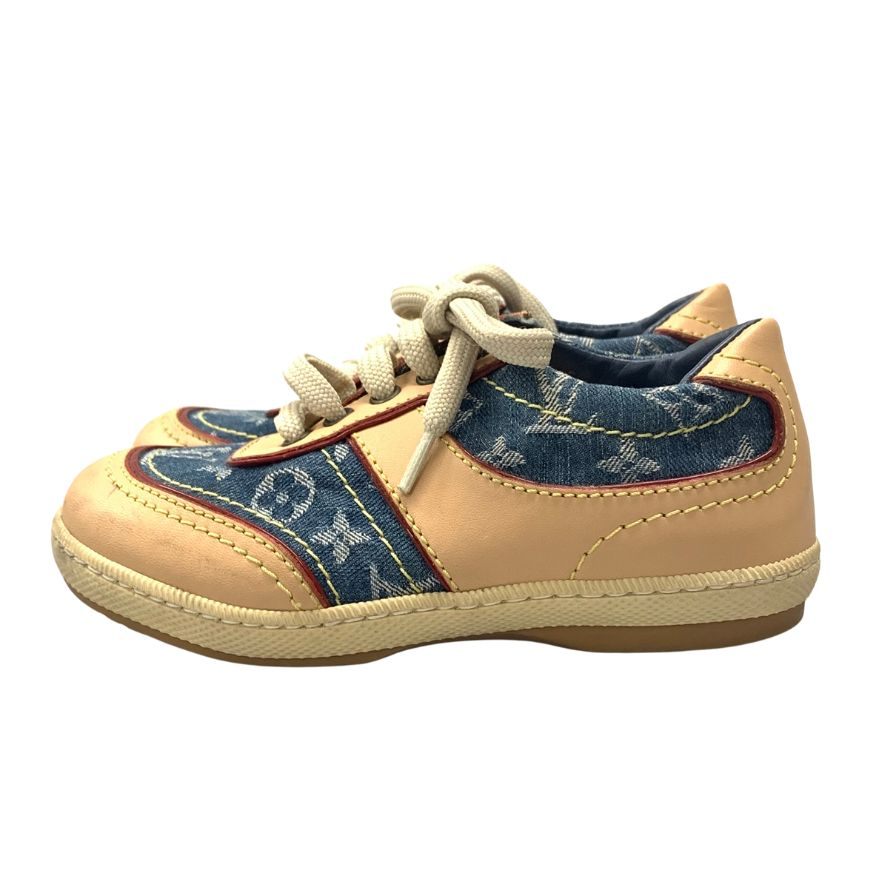 中古◆ルイヴィトン スニーカー モノグラム デニム ベージュ×ブルー キッズ サイズ24 LOUIS VUITTON【AFC6】