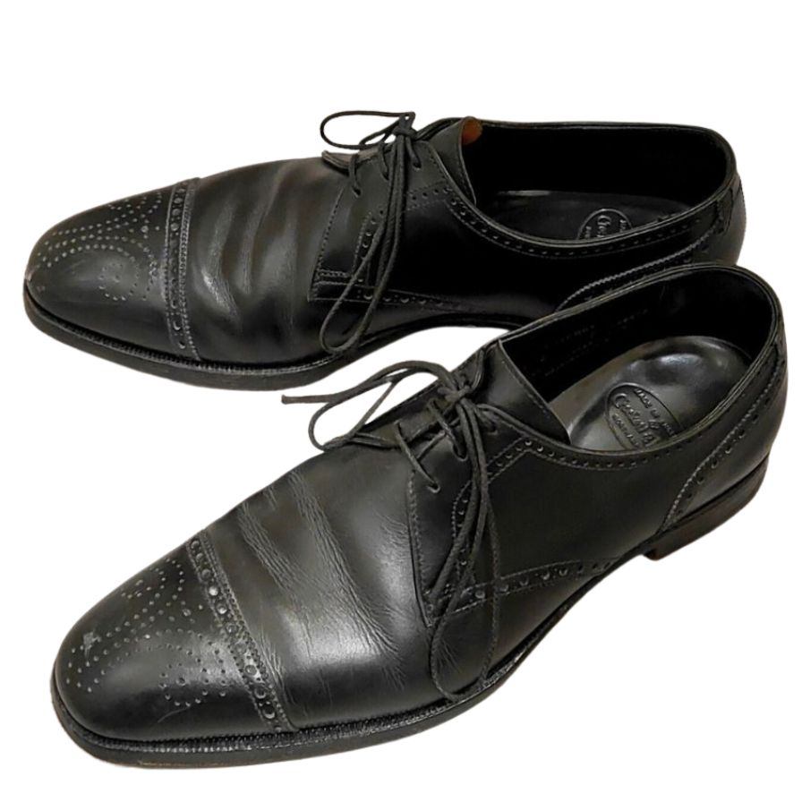クロケット＆ジョーンズ セミブローグ ティエリー THIERRY Vフロント カーフ ブラック サイズUK6E Crockett&Jones ビジネスシューズ 約24.5cm【LA】【中古】