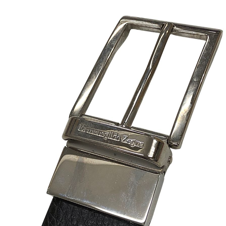 エルメネジルド ゼニア レザーベルト 本革 バックル ブラック シルバー Ermenegildo Zegna【AFI4】