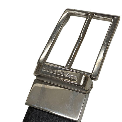 エルメネジルド ゼニア レザーベルト 本革 バックル ブラック シルバー Ermenegildo Zegna【AFI4】