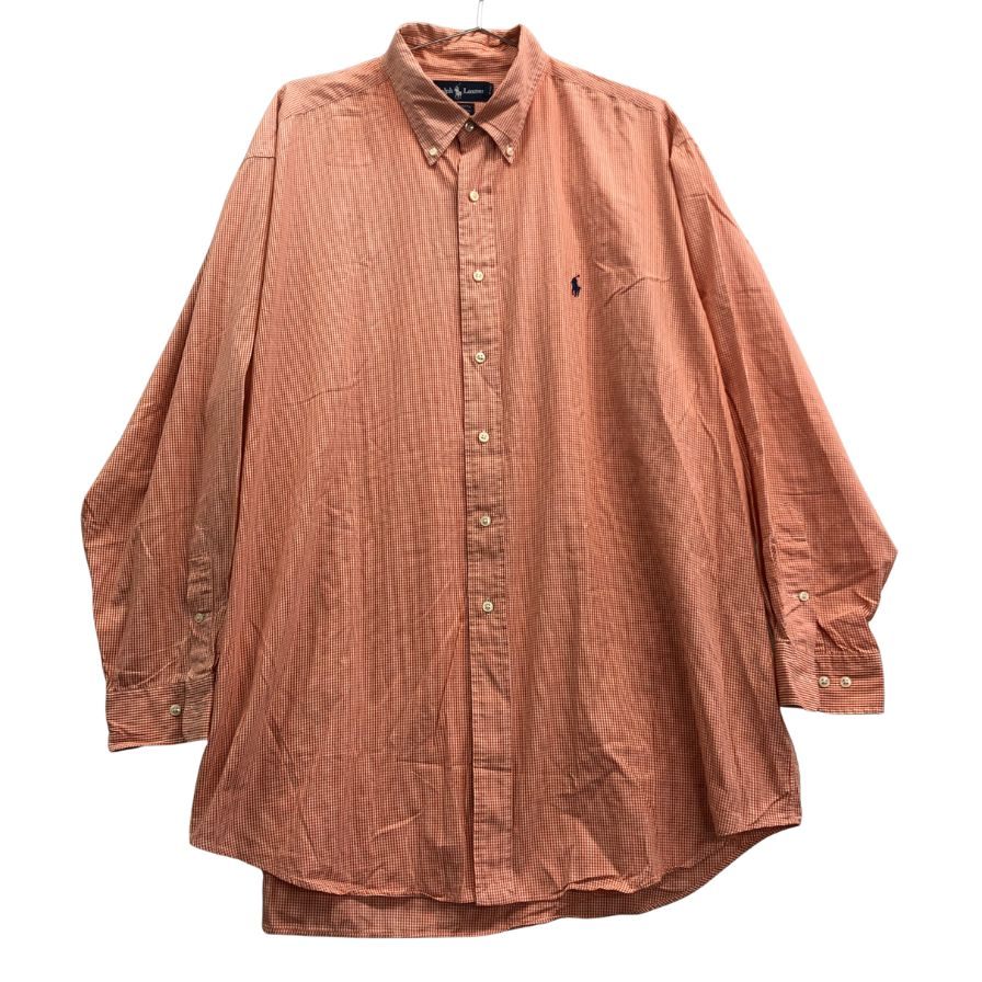 極美品◆ラルフローレン ボタンダウンシャツ 90S オールド チェック オレンジ系 メンズ サイズ18 Ralph Lauren 【AFB5】