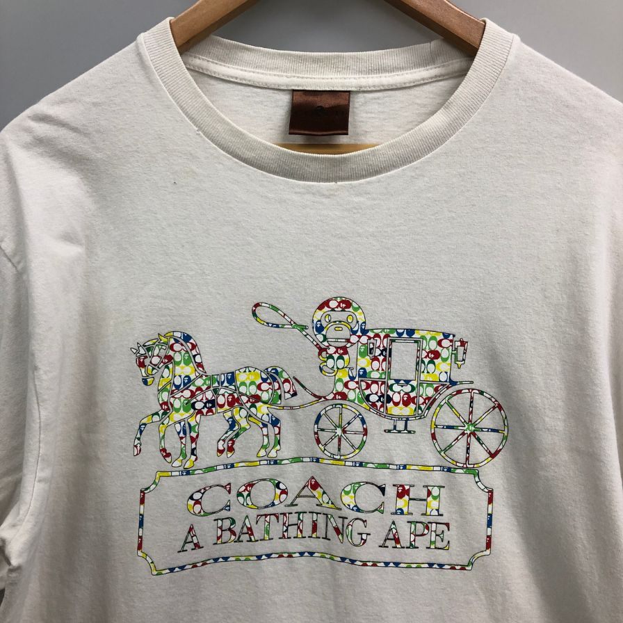 美品◆コーチ×アベイシングエイプ  半袖プリントTシャツ ホワイト サイズL メンズ COACH×A BATHING APE 【AFB46】