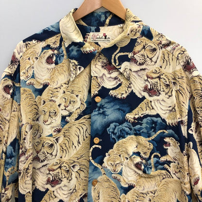 極美品◆サンサーフ アロハシャツ 百虎 スペシャルエディション ワードローブ 復刻 SS31814 レーヨン メンズ マルチカラー ブルー系 サイズL SUNSURF 【AFB37】