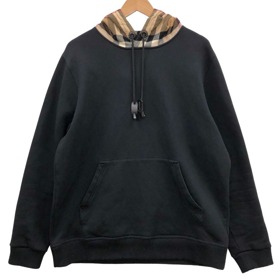 中古◆バーバリー パーカー 8045004 ノバチェックフーディー リブ メンズ ブラック サイズM BURBERRY 【AFB22】