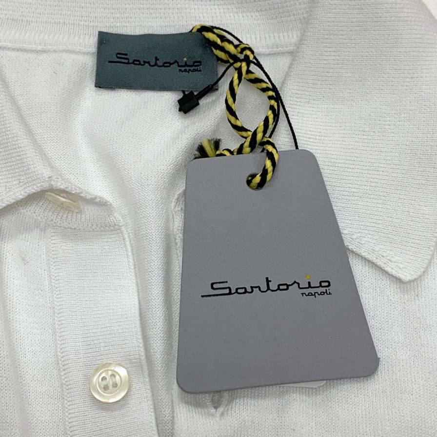 新品同様◆サントニオ ナポリ 半袖ポロシャツ コットン ニット ホワイト メンズ サイズ46 Santonio NAPOLI 【AFB12】