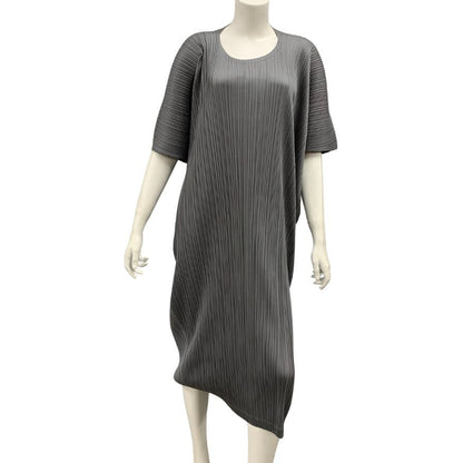 極美品◆イッセイミヤケ プリーツプリーズ ワンピース  PP43JH494 グレー レディース サイズ5 ISSEY MIYAKE PLEATS PLEASE 【AFB45】