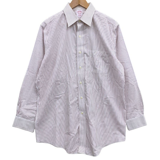 美品◆ブルックスブラザーズ シャツ 長袖 ストライプ 綿 メンズ ボルドー サイズ15.5 Brooks Brothers 【AFB3】