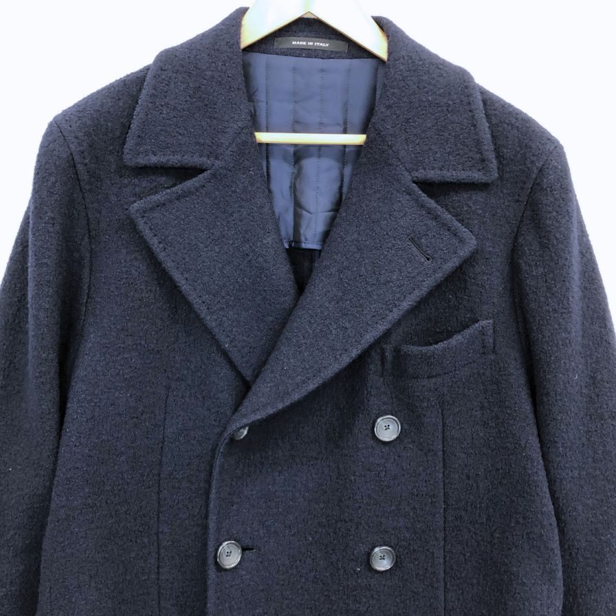 美品◆タリアトーレ ブリッラ チェスターコート ウール ダブル ロング ネイビー メンズ サイズ48 TAGLIATORE Brilla 【AFA1】