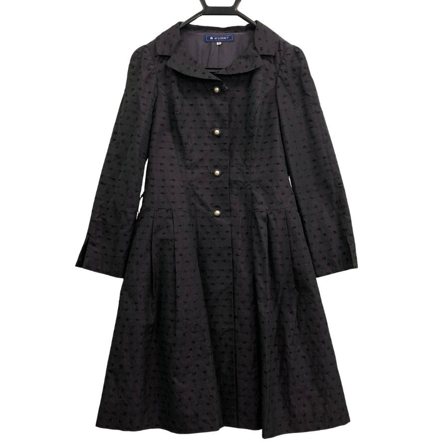 極美品◆エムズグレイシー 長袖ワンピース パールボタン ブラック レディース サイズ36 M'S GRACY 【AFB38】