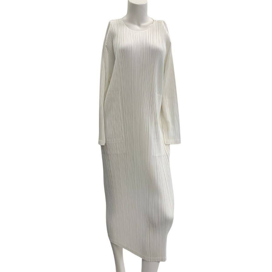 美品◆プリーツプリーズ ワンピース PP61JH126 イッセイミヤケ ポリエステル ホワイト サイズ4 レディース PLEATS PLEASE 【AFB21】