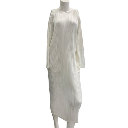 美品◆プリーツプリーズ ワンピース PP61JH126 イッセイミヤケ ポリエステル ホワイト サイズ4 レディース PLEATS PLEASE 【AFB21】