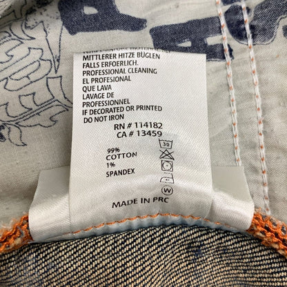 エドハーディー デニムショーツ ハーフ パンツ 鷹 ドクロ 刺繍 装飾 ボタンフライ ウォッシュ USED加工 インディゴ メンズ サイズ36 Ed Hardy 【AFB48】