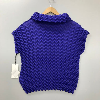 新品同様◆ミー イッセイ ミヤケ ジグザグ プリーツ カットソー ブルー フリーサイズ レディース me ISSEY MIYAKE 【AFB18】