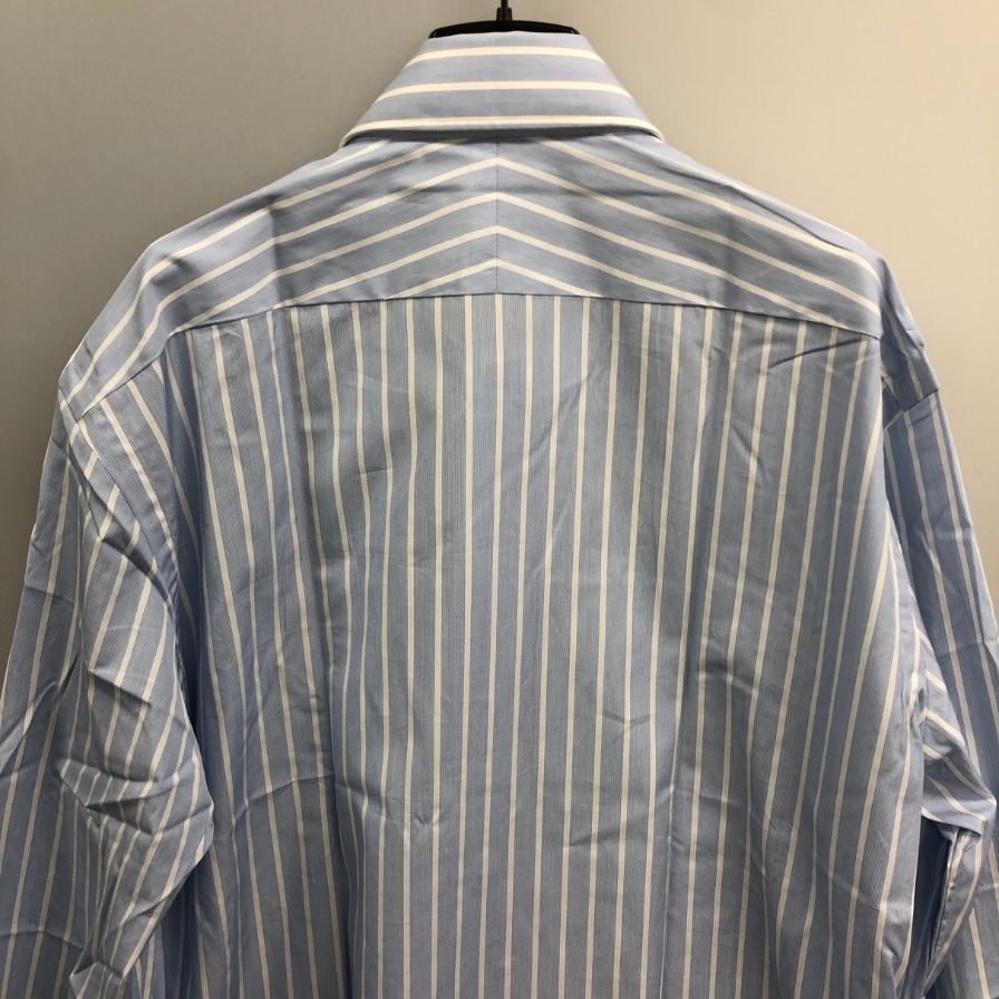 新品同様◆エルメネジルドゼニア 長袖ドレスシャツ ストライプ ブルー サイズ39/15.5 Ermenegildo Zegna 【AFB40】